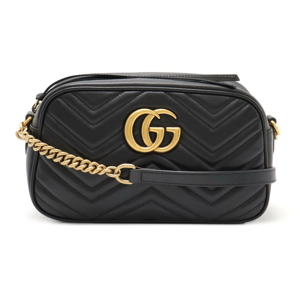 Gucci GG Marmont Shoulder Bag Chain Crossbody Quilted Leather Black